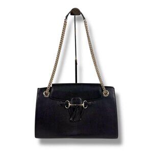 Gucci Emily 2-Way Chain Shoulder Bag Black Leather Horsebit Tassel